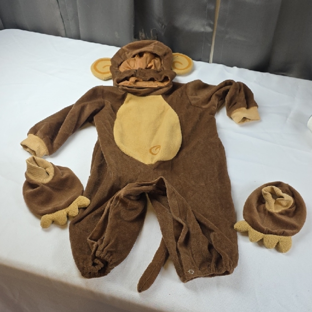 Brown Monkey Infant's Costume with Ears and Tail Feet Slippers Sz 12-18mos EUC‎